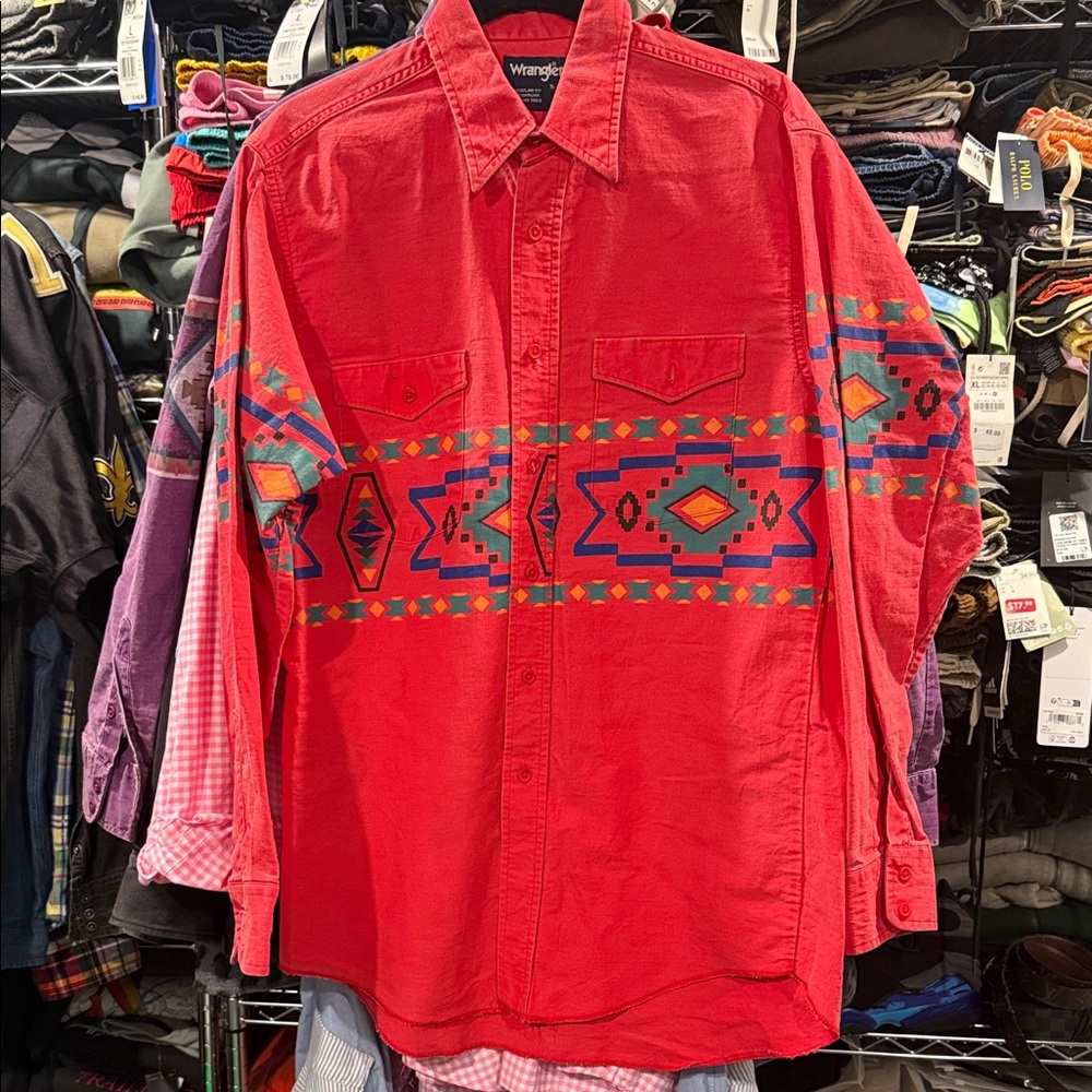 Wrangler Vintage Brush-popper Red Aztec Men's Shirt